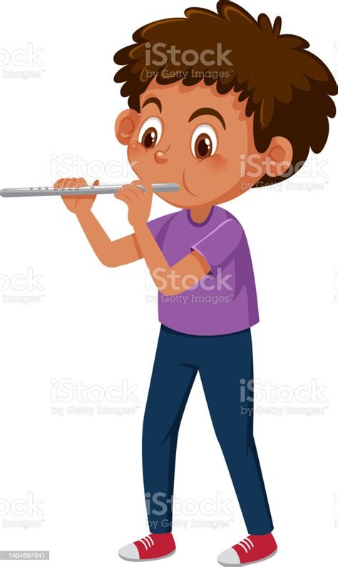 Ilustración De Niño Tocando La Flauta Sobre Fondo Blanco Y Más Vectores