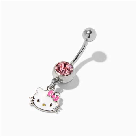 Hello Kitty Silver 14g Pink Stone Charm Belly Ring Claires Us