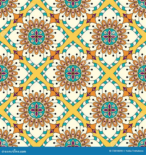 Mandala Texture In Bright Colors Seamless Pattern On Indian Style