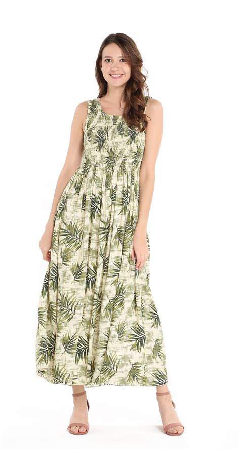 Women's Hawaiian Maxi Tank Elastic Luau Dress in Leaf  Walmart.com