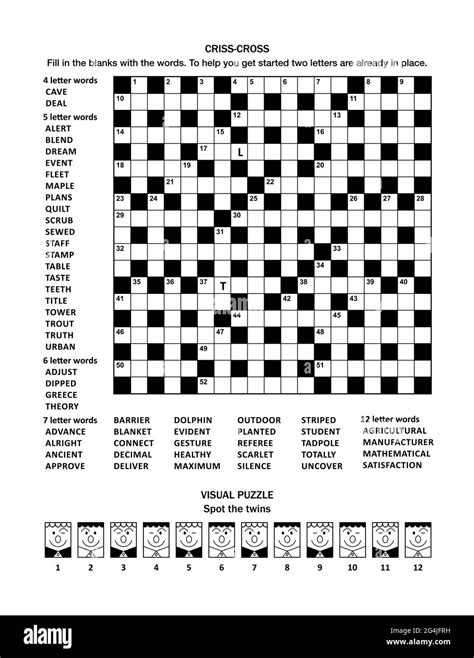 Puzzle Page With Two Puzzles X Criss Cross Fill In Crossword Word Game English Language