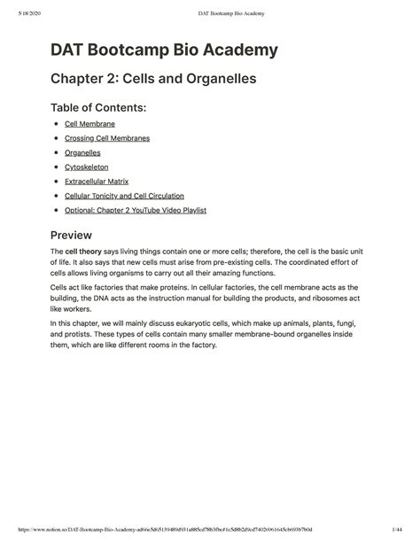 DAT Bootcamp Bio Academy 2 - DAT Bootcamp Bio Academy Chapter 2 Cells