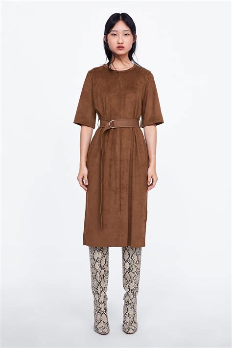 Zara Woman Faux Suede Dress Faux Suede Dress Brown Suede Dress Outfit Suede Midi Dress