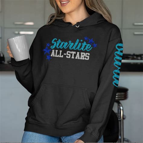 Glitter Custom All Star Cheer Hoodie With Name On Sleeve Etsy