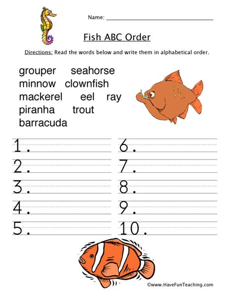 Fish Alphabetical Order Worksheet Have Fun Teaching