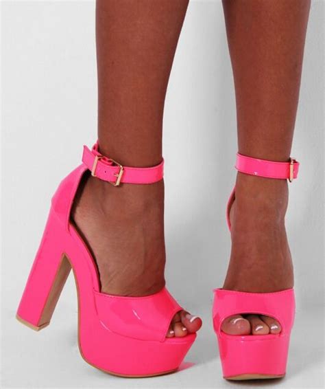 Amazing Girl Neon Pink Platform Chunky Heel Peeptoe Buckle Shoes Sandals In Womens Sandals From