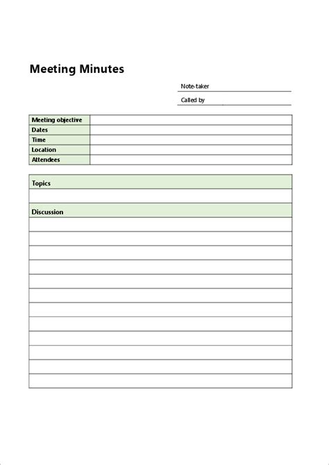 Printable Word Document Meeting Minutes Template Printable Templates
