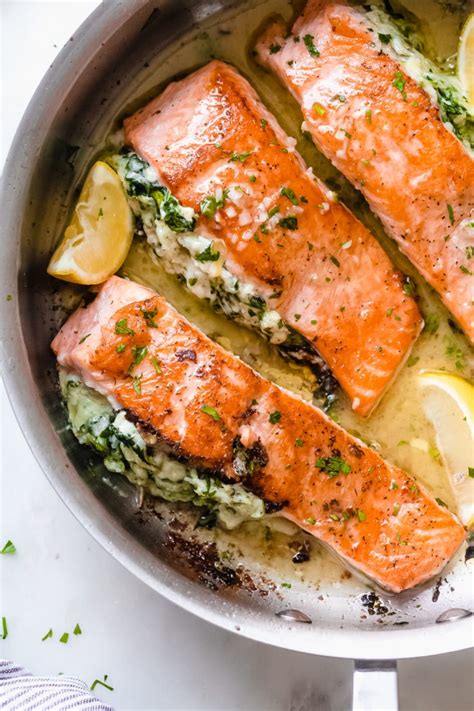 This keto stuffed salmon recipe is a surefire winner if you like fresh salmon and spinach dip. Creamy Spinach Artichoke Stuffed Salmon with Lemon Butter ...