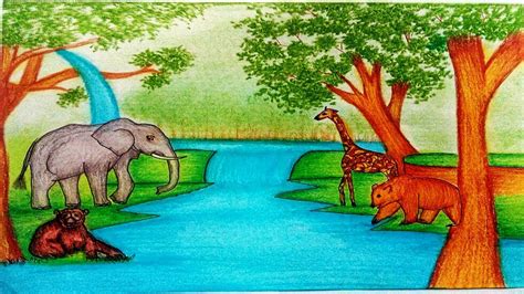 Using this animal habitats worksheet, students draw and write about habitats where different animals live. Simple Forest Drawing With Animals at GetDrawings | Free ...