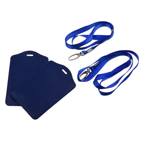 Affordable Blue Faux Leather Badge Id Card Vertical Holders Neck Strap