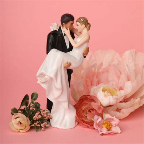 African American Groom Holding Caucasian Bride Interracial Cake Topper Wedding Collectibles