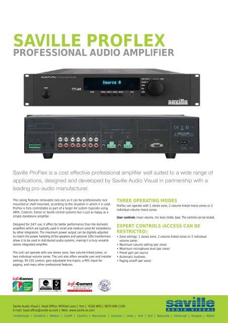 Saville Proflex Amplifier Technical Specification Saville Audio Visual
