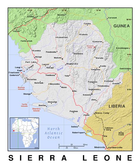 Detailed Political Map Of Sierra Leone With Relief