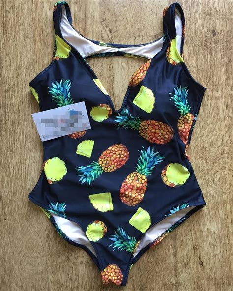 fashion print pineapple one piece high quality women bathingsuit brazilian push up swimwear