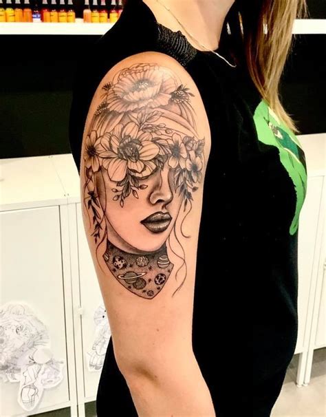Maybe you would like to learn more about one of these? Girl flower head tattoo | Tattoos, Head tattoos, Half sleeve tattoo