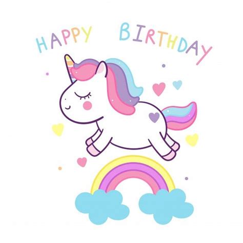 Cute Unicorn With Birthday Rainbow Rainbow Cartoon Unicorn Painting