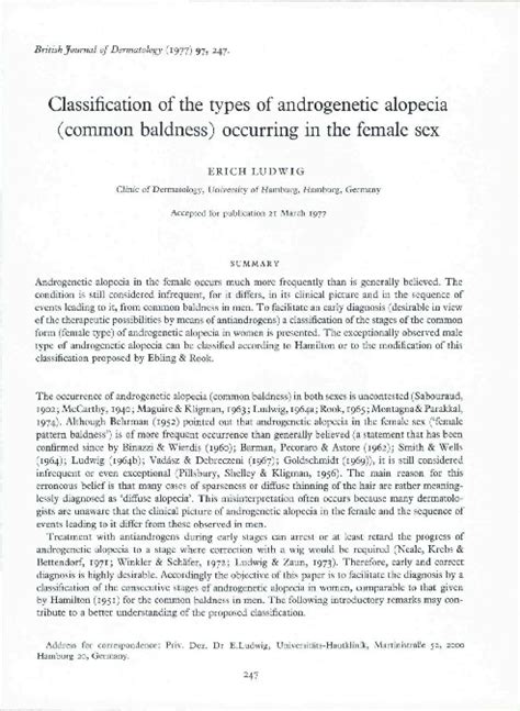 Pdf Classification Of The Types Of Androgenetic Alopecia Common Baldness Occurring In The