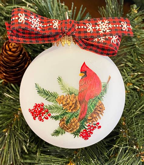Personalized Red Cardinal Christmas Ornament Custom Hand Painted Holiday Ornament Personalized