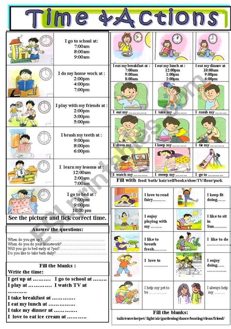 Time And Actions Esl Worksheet By Jhansi