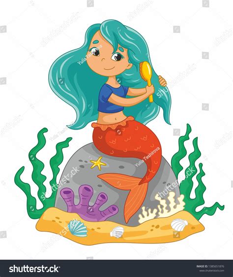 Cute Little Mermaid Vector Cartoon Mermaid Stock Vector Royalty Free