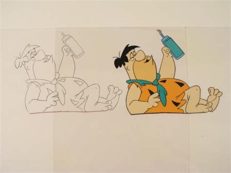 Orig Fred Flintstone Animation Cel Drawing Laying Down