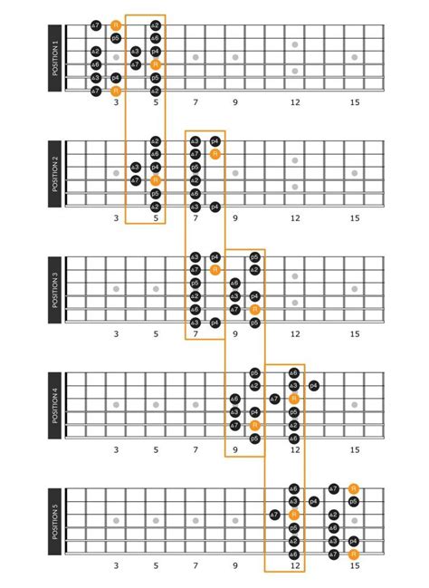 Fretboard Diagram For The Connected 5 Major Scale Positions Major