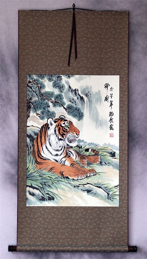 Invincible Chinese Tiger Wall Scroll Tigers And Dragons Paintings And
