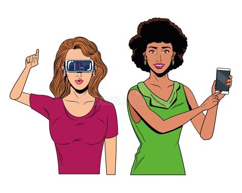 Femmes Avec Le Casque De R Alit Virtuelle Noir Et Blanc Illustration De Vecteur Illustration