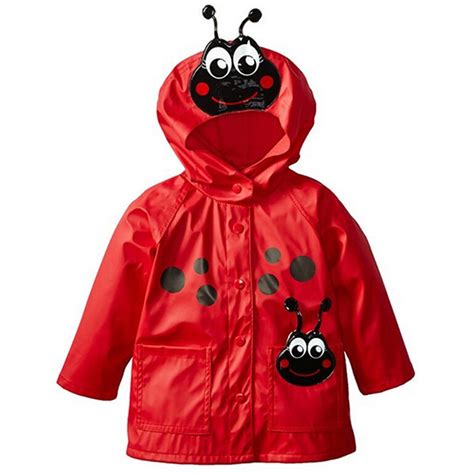 Red Waterproof Rain Jacket Cute Kids Children Raincoat Hooded Boys