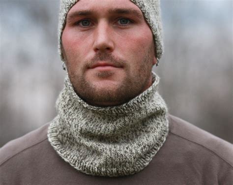 Mens Knitted Cabled Cowl And Beanie In Dark Heather Gray Custom Etsy