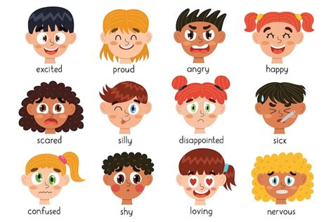 Colección de caras de emociones de niños lindos diferentes expresiones