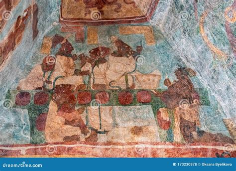 Ancient Murals In Temple Of Paintings Of Bonampakmexico Editorial