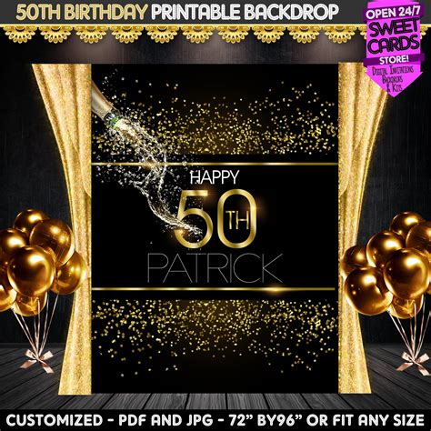 5oth Birthday Printable Party Backdrop Fifty Birthday Party Etsy
