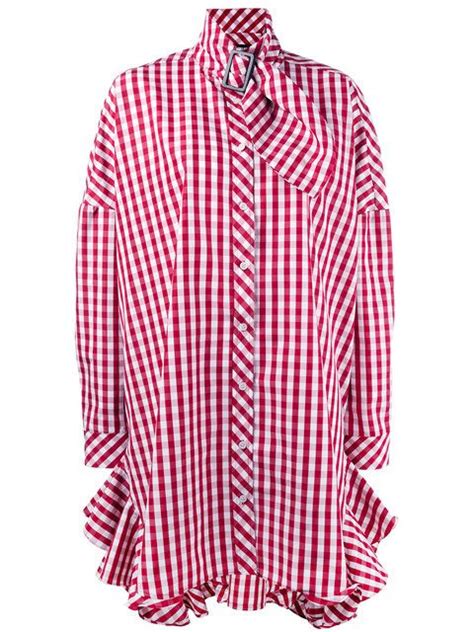 House Of Holland Ruffle Trimmed Gingham Shirtdress In Candy Red And White Modesens Gingham