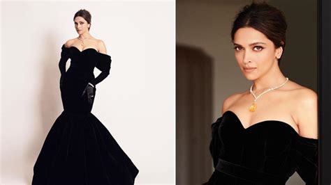 Deepika Padukone Looks Dreamy In Black Velvet Off Shoulder Gown At