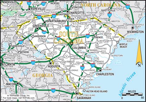 Map Of Georgia And South Carolina Usa With Cities