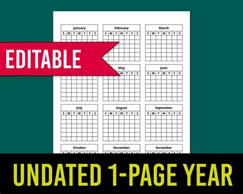 Undated Year At A Glance Calendar Planner Printable For Kdp The Pod Files