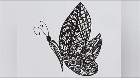 How To Draw Simple Zentangle Butterfly Easy Zentangle Drawing رسم زخرفي
