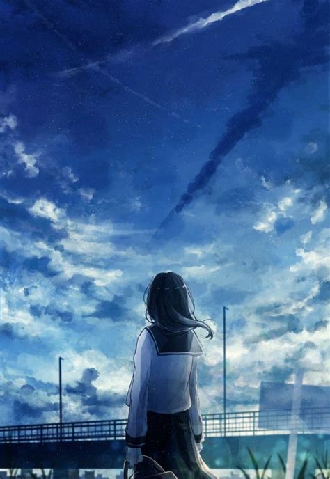 Anime Sky Clouds Girl Mobile Perfect Wallpaper Anime Scenery Hd