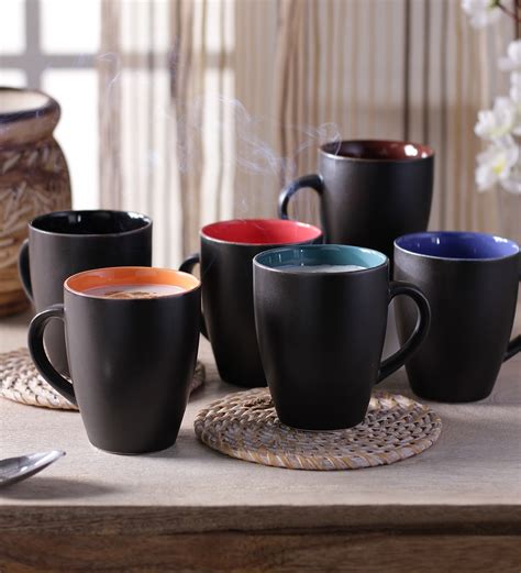 Buy Classic 250ml Black Ceramic Set Of 6 Coffee Mug Online Coffee