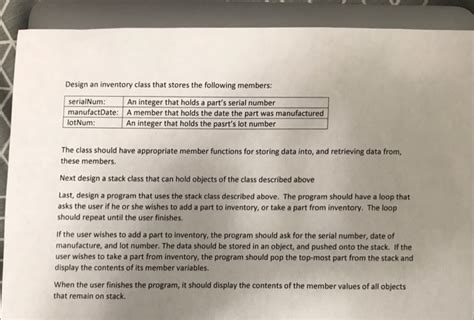 Solved Design An Inventory Class That Stores The Following Chegg Com