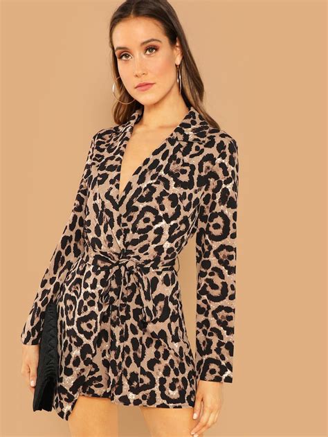 shein leopard print belted blazer romper leopard print jumpsuit long sleeve playsuit rompers
