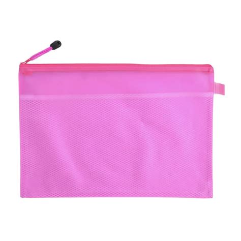 Sosw A4 Horizontal Zip Up Two Compartments Fuchsia Pvc File Folder Bags
