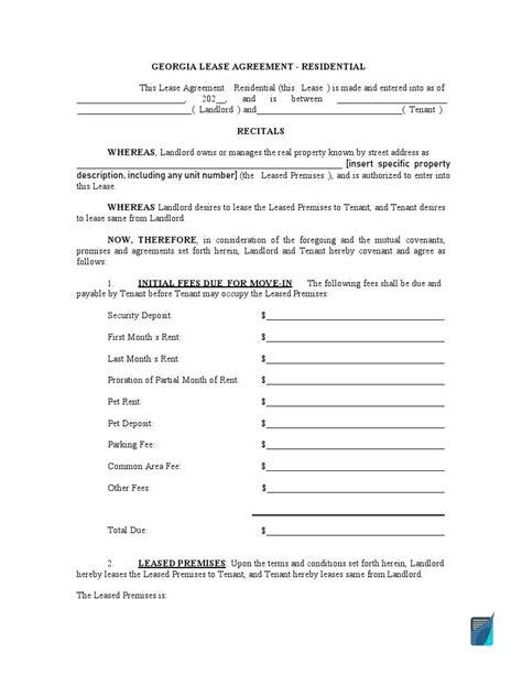 Free Georgia Rental Lease Agreement Templates Pdf Word Free Georgia