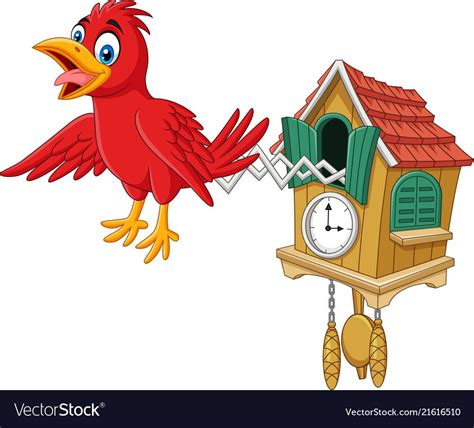 Cuckoo Clock With Red Bird Chirping Vector Image On Vectorstock
