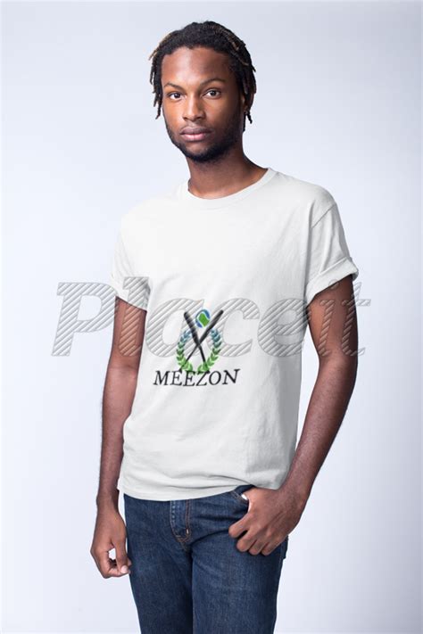 Download Young Black Man Wearing a Short Sleeved Tshirt Mockup in a ...