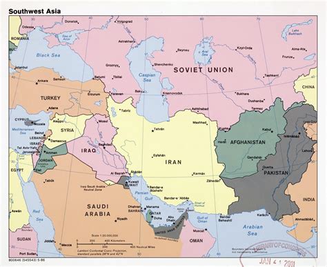Large Detailed Political Map Of Southwest Asia With Capitals And Major Cities 1986 Southwest