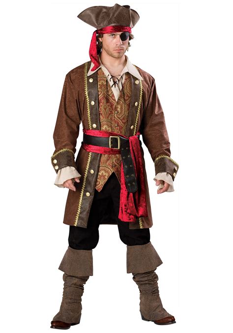 Authentic Pirate Captain Costume Mens Fancy Dress Deluxe Pirate Oufit