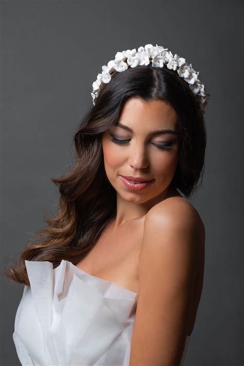 Bridal White Flower Hair Tiara Flower Wedding Headband Etsy