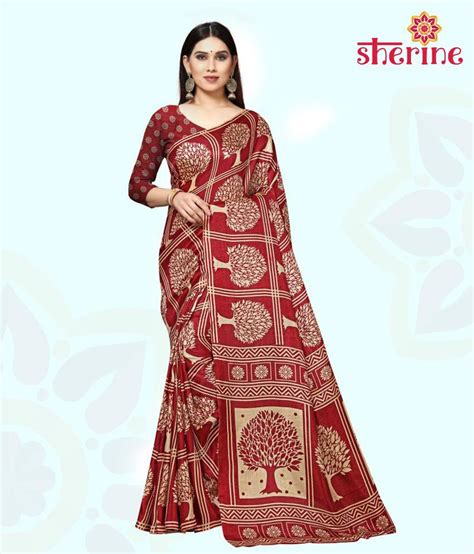 Sherine Red Art Silk Saree Buy Sherine Red Art Silk Saree Online At